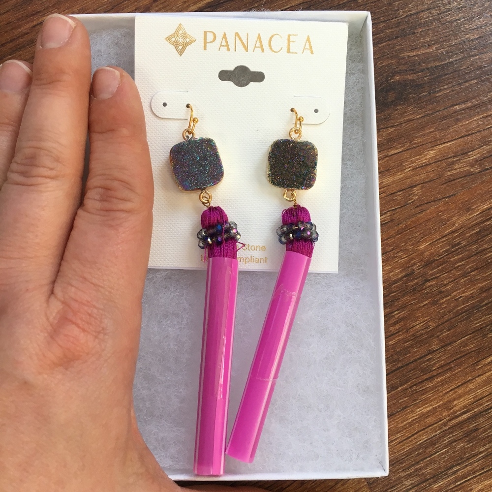NIB Panacea Pink Druzy Statement Tassel Earrings
